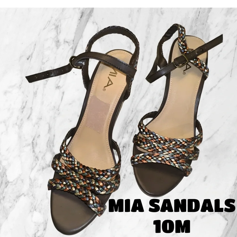 NWOT MIA Braided Strap Wedge Sandals Brown Multi | Size 10M | 4” Heel - Picture 2 of 10